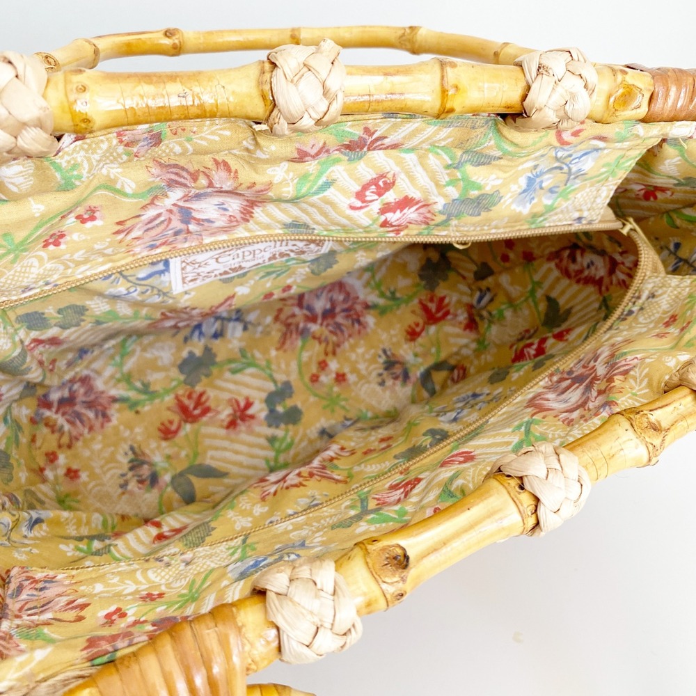 Cappelli Straworld Woven Straw Tote Bag Bamboo Handle Koi Fish Sequin Floral - Picture 5 of 8